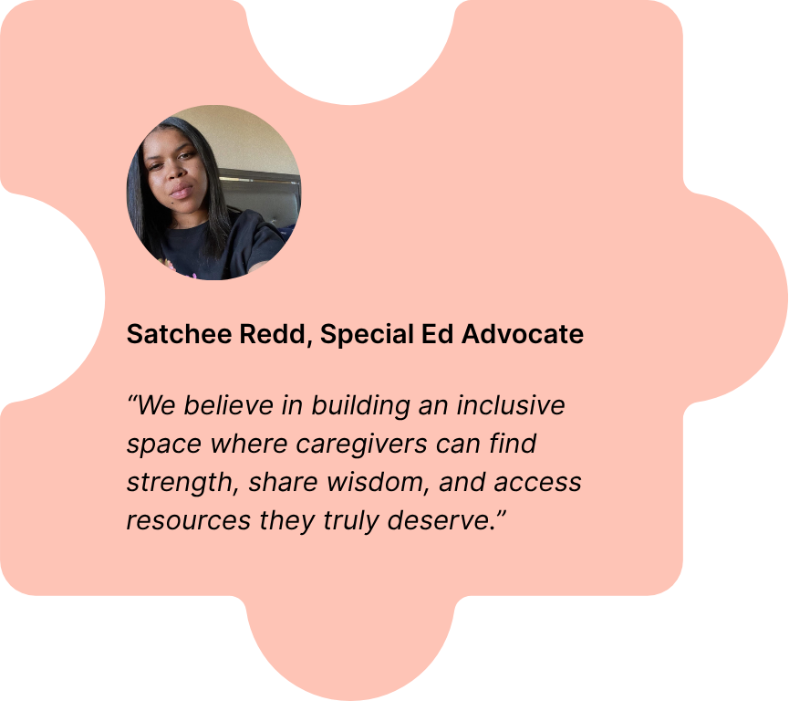 Image of a board member with a organizational commitment message i“We believe in building an inclusive space where caregivers can find strength, share wisdom, and access resources they truly deserve.”