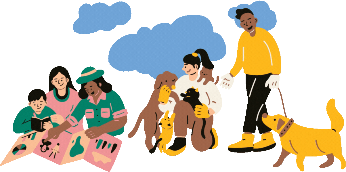 Animated graphics representing community to communicate our mission statement.