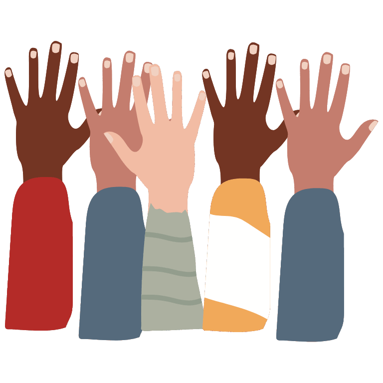 Graphic of hands reaching up, representing community outreach program.